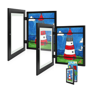Cadres d'affichage artistiques en bois pour enfants, à ouverture magnétique, personnalisables en fer, couleur et taille sur mesure pour photos et dessins - Product Image 1