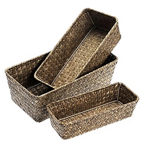 Rectangle Seagrass Woven Storage Baskets Set of 4 <b>Rustic</b> Kitchen Organization Containers for Neatening and Display - Product Image 3