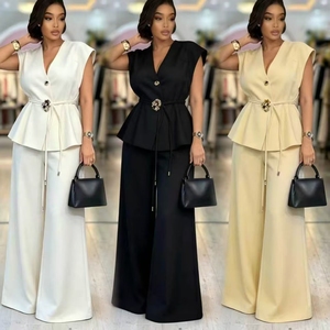 Costume deux pièces tissé pour femme, col halter, couleur unie, <span class=keywords><strong>blazer</strong></span> et pantalon, pour le printemps, l'automne, le bureau, le travail décontracté, les loisirs - Product Image 5