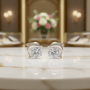 Pendientes de Delfín E1828 de Plata 925 con Ojos Blancos de Cristal, Forma de Animal, Lindos, para Uso Diario de Mujer, Engaste de Garra - Product Image 2