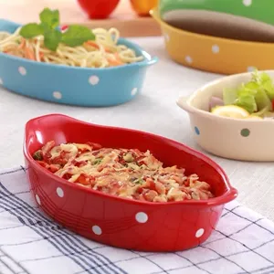 <span class=keywords><strong>Polka</strong></span> <span class=keywords><strong>Dot</strong></span> thuyền chuối nướng Chảo gốm khay lò vi sóng salad mì spaghetti nướng gạo phô mai mì ống món nướng Bộ đồ ăn - Product Image 1