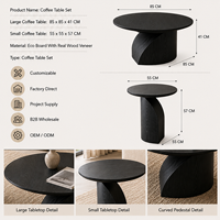 Ensemble de tables basses rondes noires modernes, style minimaliste italien, pour salon, appartement, hôtel, vente en gros, OEM, ODM