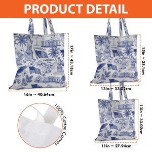 Sac <span class=keywords><strong>de</strong></span> la Fête <span class=keywords><strong>de</strong></span> l'Indépendance en <span class=keywords><strong>toile</strong></span> bleue et blanche avec imprimé d'enseignes et drapeaux américains, sac fourre-tout patriotique pour le 250e anniversaire des États-Unis - Product Image 6