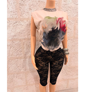 Set Estivo Sexy da <span class=keywords><strong>Donna</strong></span>, Top Stampato e Leggings in Pizzo, Completo a Due Pezzi Y2K Casual <span class=keywords><strong>Streetwear</strong></span> - Product Image 6