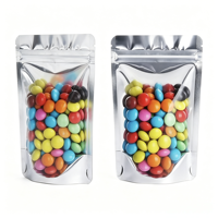 Herbruikbare zilveren PET/VMPET/PE staande zak voor voedselverpakkingen met transparant venster voor snoep, noten en snacks