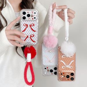 Custodia per <span class=keywords><strong>iPhone</strong></span> 17 Pro Max con fiocco a pois e perle, impugnatura morbida, compatibile anche con <span class=keywords><strong>iPhone</strong></span> 16/15/14 - Product Image 1