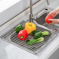 Égouttoir à vaisselle pliable en acier inoxydable, support de séchage sur pied pour évier, organisateur de rangement de cuisine pour bols, assiettes et ustensiles