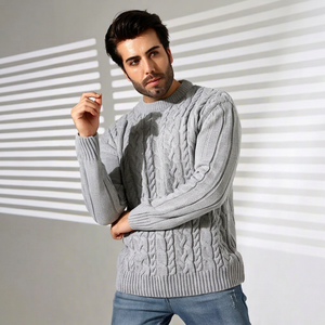 Pull en maille noir pour homme Samet Arpaci, en polyester/coton, à fermeture éclair, motif géométrique, manches longues, pull d'hiver, Istanbul - Product Image 1