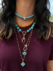 سلسلة قلادة مخصصة يدوية الصنع من الخرز الحجري الطبيعي والفولاذ المقاوم للصدأ مع زر ضغط، مقاومة للماء والبقع - Product Image 3