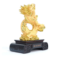 Statue de dragon chinois traditionnel en résine Feng Shui, sculpture décorative pour la maison, statue de dragon chinois porte-bonheur dorée