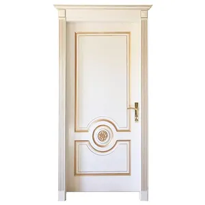 Moulures de porte d'entrée surélevée, en bois massif blanc, porte simple avant, de grande qualité, pour porte de Villa