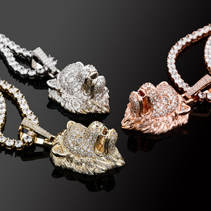 Collar con Colgante de León Rugiente de Cobre Dorado con Diamantes de Imitación para Hombre, Joyería de Moda Hip Hop Iced Out - Product Image 3