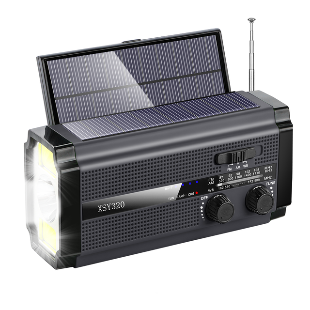 Outdoor Emergency AM/FM Solar Dynamo Hand Crank Portable Radio with Flashlight Built-In Speaker Plastic Material & Power Bank