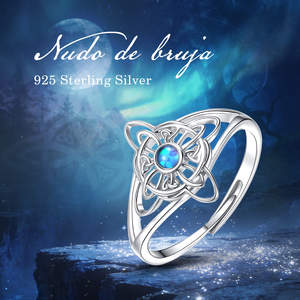 Anello Nodo della Strega con Opale Blu Magico Merryshine, Argento Sterling 925, Anillo Plata 925, Gioiello Regolabile Stile Irlandese - Product Image 2