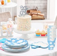 Ensemble de vaisselle jetable en plastique moderne de 24 pièces pour fêtes, y compris couteaux, assiettes en papier, tasses, vente à chaud pour anniversaire bébé