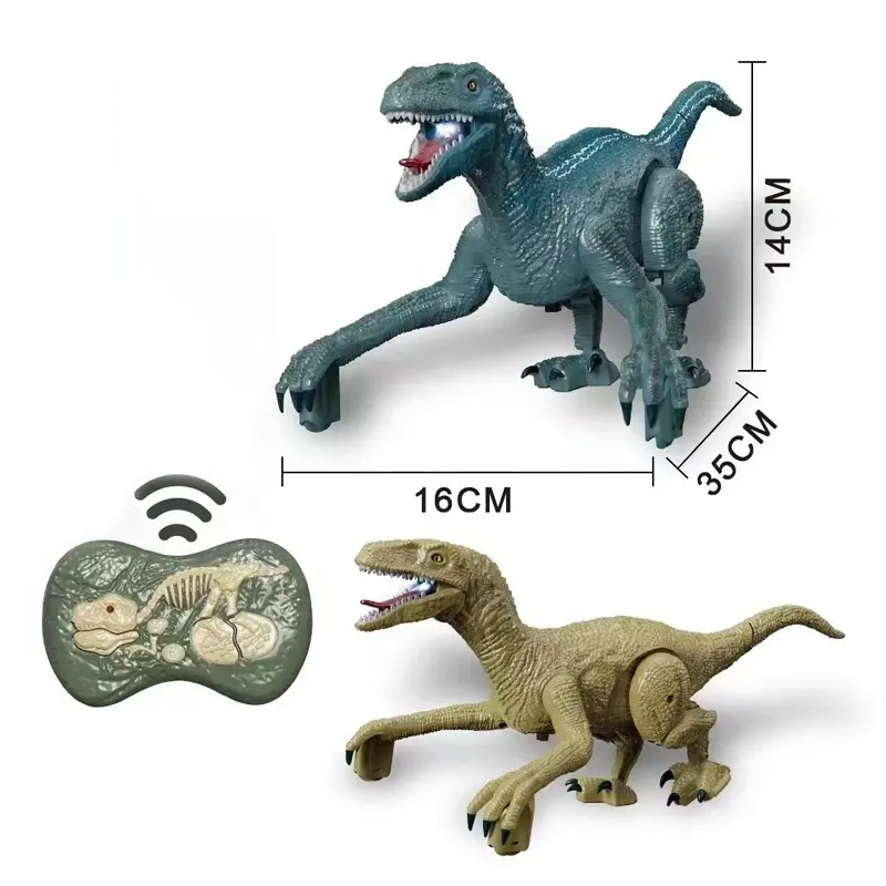 2,4G simulación eléctrica adelante caminando Animal Velociraptor dinosaurio Robot juguetes Control remoto RC dinosaurio con sonido de luz