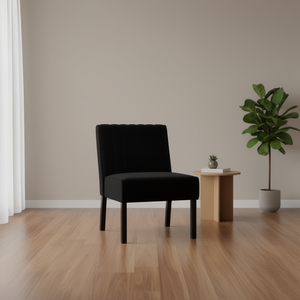 Poltrona in Velluto Nero con Schienale Trapuntato e Gambe in Legno, Sedia Contemporanea per Soggiorno - Product Image 2