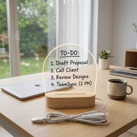 Veilleuse intelligente DIY avec base en bois, plaque acrylique inscriptible, LED chaude, câble USB personnalisé, décoration pour chambre à coucher, cadeau pour la maison, CE