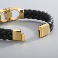 Bracelet pour homme en cuir avec double lettre D en or, en acier inoxydable 316, bijoux tendance avec fermoir magnétique