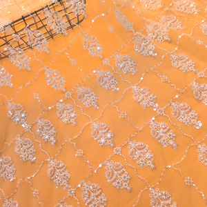 Hot Bán 2025 Thiết Kế Mới 130Cm Rộng Màu Trắng Lưới Thêu Ren Vải Với Hạt Và Sequins Cho Đám Cưới Dài Ăn Mặc - Product Image 1