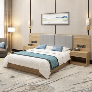 Cost-Effective Custom Modern Hotel Bedroom Set Single or Double Solid Wood <b>Bed</b> <b>Frame</b> Upholstered headboards & Nightstands - Product Image 5