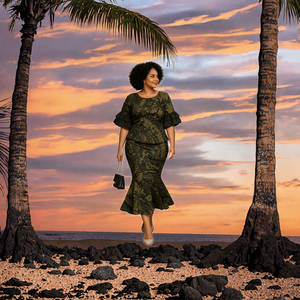 Robe Samoane Classique Polynésienne Grande Taille pour Femme, Ensemble 2 Pièces avec Jupes Sirène en Polyester et Manches Pétales, Motif Tribal Puletasi - Product Image 2