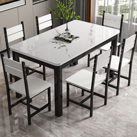 Bjflamingo Ensemble de salle à manger moderne en métal avec dessus en verre et 6 chaises Table de salle à manger rectangulaire blanche moderne avec pieds en métal