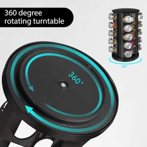 طقم مطبخ دوار أسود معدني 20 برطمان توابل دائري رف توابل مع برطمانات زجاجية وملصقات للزجاجات - Product Image 5