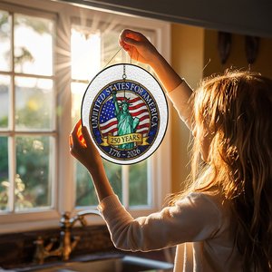 Stained Glass Suncatcher Pendant Usa 250th Anniversary Window <b>Wall</b> <b>Decor</b> - Product Image 5
