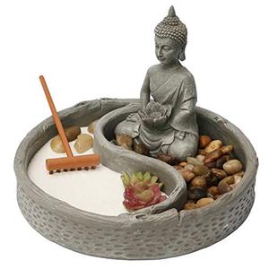 Mini Kit de jardin <span class=keywords><strong>Zen</strong></span> personnalisé pour bureau avec Lotus bouddha figurines râteau et <span class=keywords><strong>sable</strong></span> naturel figurine roches de rivière - Product Image 1