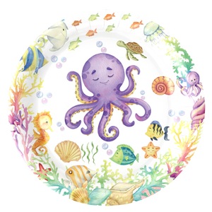 Vaisselle jetable sur le thème du monde sous-marin de l'océan moderne Fournitures de fête d'anniversaire pour enfants, y compris assiette en papier - Product Image 3