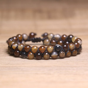 Bracelet ajustable tressé à la main en pierre naturelle Œil <span class=keywords><strong>de</strong></span> <span class=keywords><strong>tigre</strong></span> et Agate, double couche, pour hommes et femmes, bijoux en pierres précieuses <span class=keywords><strong>de</strong></span> guérison, vente en gros - Product Image 1