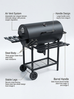 Barbecue au charbon certifié CE ETL GS avec rôtissoire, fût en acier épaissi de 2,0 mm, fumoir, garantie 5 ans, usine OEM