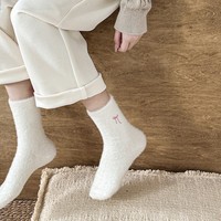 Chaussettes longues écologiques pour femmes, mignonnes, en polaire Waterflea, décoration d'intérieur, laine douce, standard, nœud brodé, usage quotidien, sommeil doux