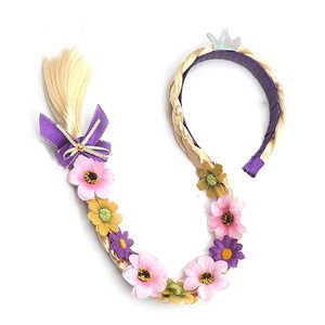 Perruque tressée Raiponce avec fleurs et couronne, accessoire de costume de princesse pour enfants, ensemble de jeu pour déguisement de fête - Product Image 1