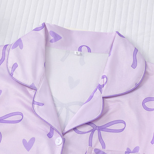 Set <span class=keywords><strong>pigiama</strong></span> Lushwin estivo viola abbigliamento da salotto con fiocco 2 pezzi Set di pantaloncini con stampa <span class=keywords><strong>pigiama</strong></span> Suit - Product Image 2