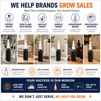 Vente en gros de flacons pulvérisateurs en verre noir mat opaque avec logo personnalisé, sept capacités de 5 ml à 100 ml, directement de l'usine