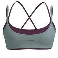 Soutien-gorge de sport pour femme OEM personnalisé, col en U, bretelles réglables, dos croisé ouvert, haute élasticité, effet push-up, double couche contrastante, pour coussinets amovibles