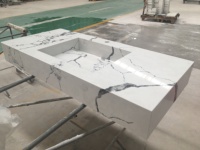 SH STONE prix d'usine pierre artificielle Calacatta lavabo suspendu moderne meubles de salle de bain lavabo en Quartz blanc