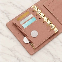 Hongbo – Feuille volante A7 gaufrée en cuir Saffiano 17 couleurs avec pochette et emplacements pour cartes pour classeur de budget