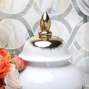 J199 Luxe Goud En Witte Tempel Jar Home Decor Pot Porselein Potten Set Met Deksel