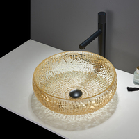 Lavabo en verre trempé transparent de haute qualité, coloré, pour hôtels, à poser sur comptoir