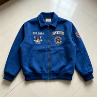 Blouson Bomber Homme OEM en Mélange de Laine avec Broderie Chenille et Écussons Lettres, Col Montant, Séchage Rapide et Respirant pour le Printemps