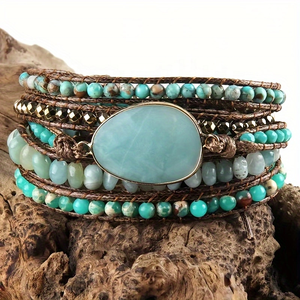 <span class=keywords><strong>Bracelet</strong></span> Bohème Tressé à 5 Brins avec Pierres Naturelles Mixtes et Breloques – Cadeau Idéal pour Femme - Product Image 2