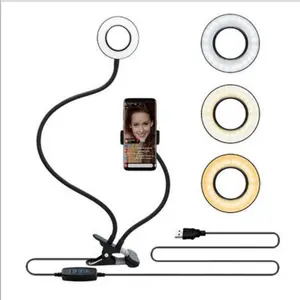 lâmpada de mesa de maquiagem Suppliers-Luminária led para fotografia, regulável, presilha para desktop com suporte para celular, usb, luz em anel para mesa, para selfie, maquiagem