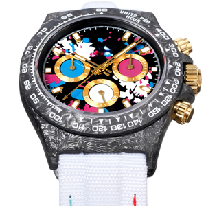 Montre mécanique chronographe de luxe pour homme en fibre de carbone - Montre de course personnalisée légère avec bracelet en nylon blanc pour homme - Product Image 2