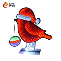 Vente flash : Miroir lumineux décoratif d'intérieur de 15 pouces, effet infini, 5V, 3 piles AAA, boîte à piles, oiseau Robin européen, pour la maison, le bureau, le taxi, Noël