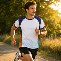 T-shirt de sport personnalisé en coton 100 % avec patchwork par sublimation, séchage rapide, respirant, anti-plis pour activités sportives en extérieur, 180 grammes
