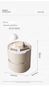 Modern Minimalist Round <strong>Bedside</strong> <strong>Table</strong> with <strong>Marble</strong> Top 2 Drawers PU Leather Storage Nightstand Hotel Workshop Furniture - Product Image 5
