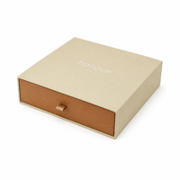 Boîte à tiroir rigide bicolore personnalisée, finition mate crème beige, logo OEM imprimé, boîte d'emballage de luxe pour bijoux, bagues, colliers, pochette cadeau
